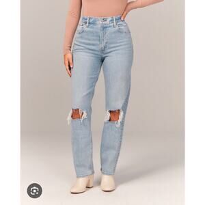 Abercrombie & Fitch 90s Straight Ultra High Rise Busted Knee Light Wash Jeans